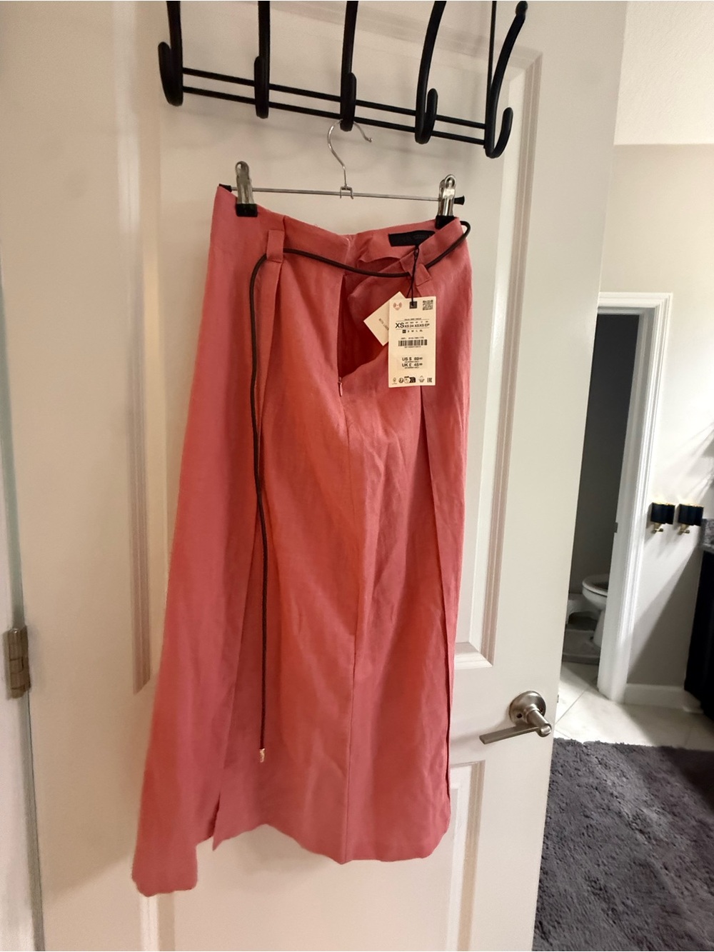 Zara Pink Wrap Maxi Skirt with Tie Belt